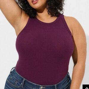 🆕️ WINE/PURPLE  FITTED SUPER SOFT RIB HIGH NECK TANK TOP